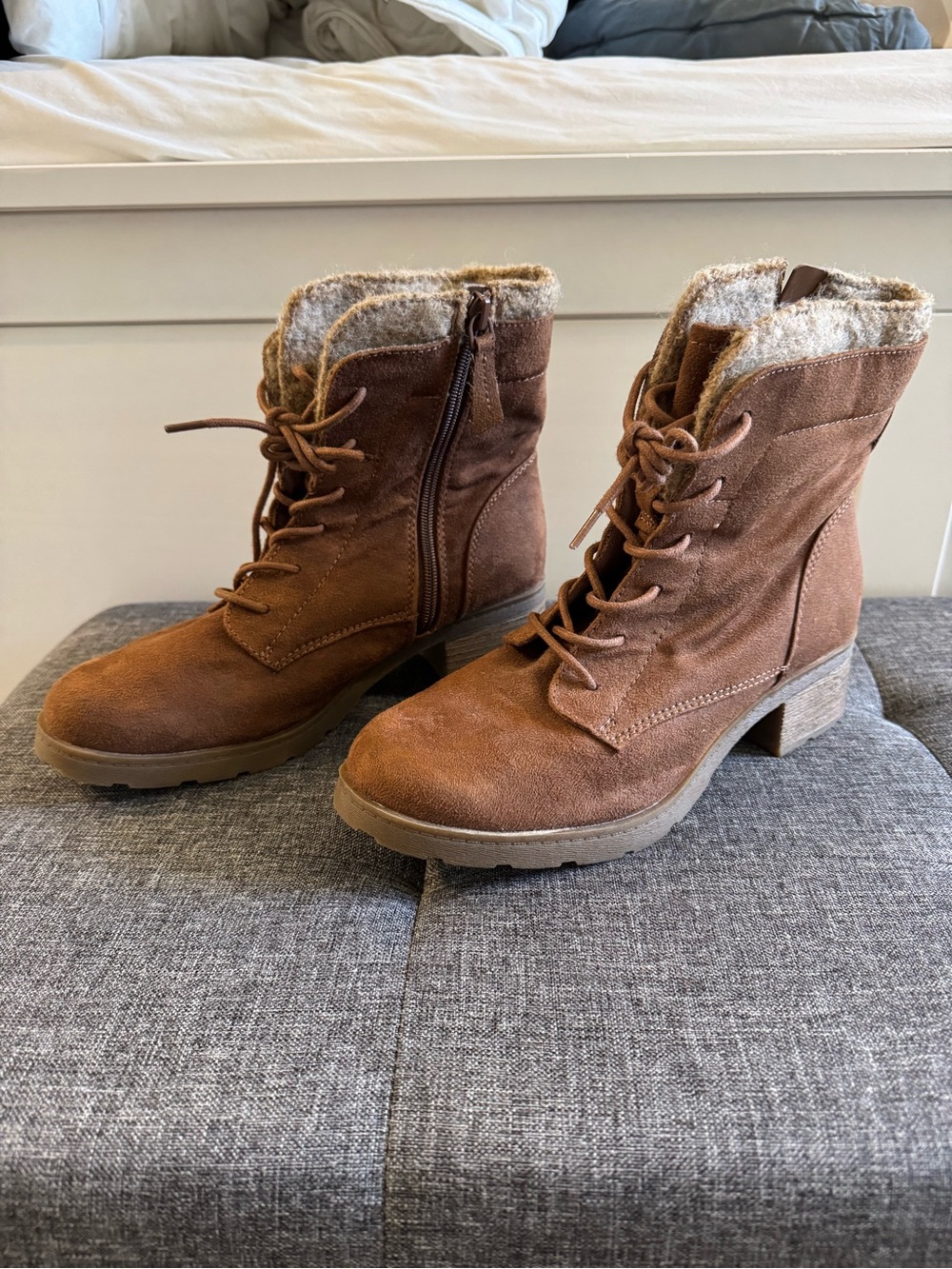 Mossimo Brown Lace-Up Faux-Shearling Ankle Boots